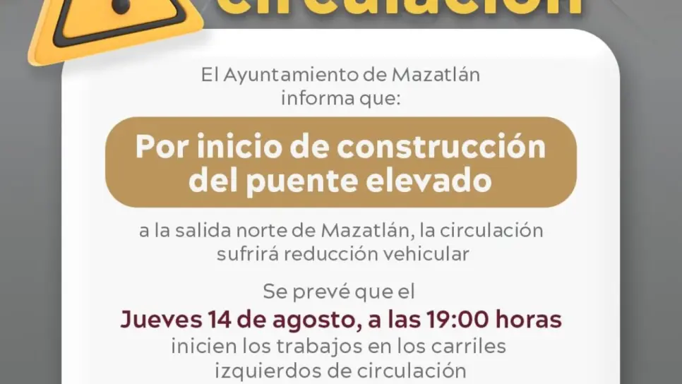 Este jueves inicia construcción del puente elevado de la México 15; habrá reducción a la circulación