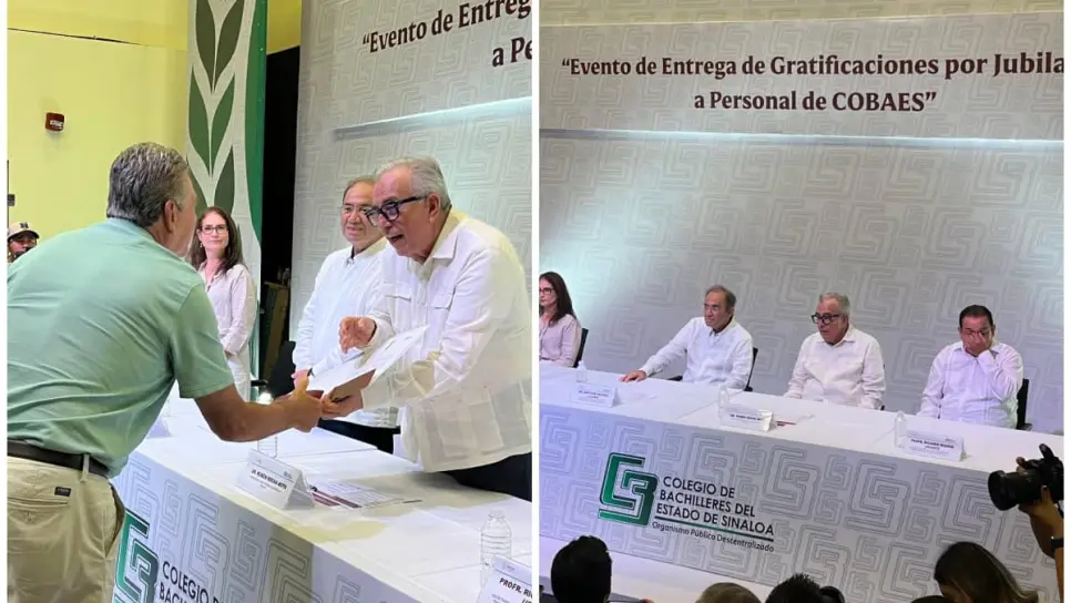 Rocha Moya entrega gratificaciones por jubilación a personal de COBAES Rocha Moya entrega gratificaciones por jubilación a personal de COBAES