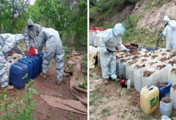 Localizan y destruyen 4 áreas de almacenamiento de material y 1 laboratorio para elaborar drogas en Culiacán