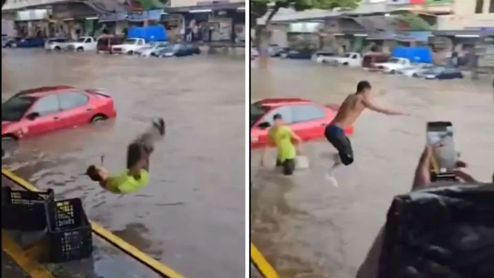 Mercado de Guadalajara se inunda y jóvenes organizan competencia de clavados | VIDEO Mercado de Guadalajara se inunda y jóvenes organizan competencia de clavados | VIDEO