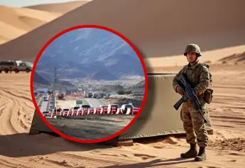 Retén militar “El Centinela” en Mexicali; autos y camiones duran varias horas para cruzarlo