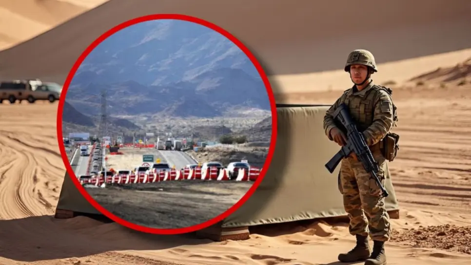 Retén militar "El Centinela" en Mexicali; autos y camiones duran varias horas para cruzarlo
