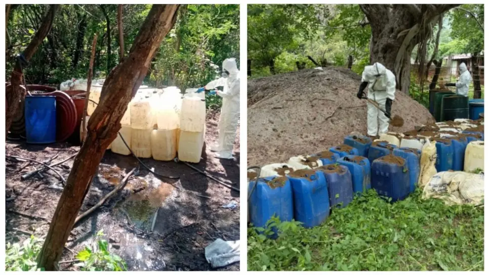 Aseguran tres áreas clandestinas con químicos para fabricar drogas en Culiacán y Mocorito Aseguran tres áreas clandestinas con químicos para fabricar drogas en Culiacán y Mocorito