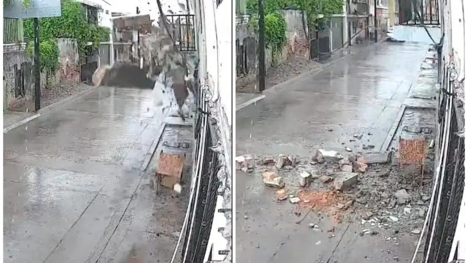 Marquesina se derrumba por completo en pleno centro de Los Mochis