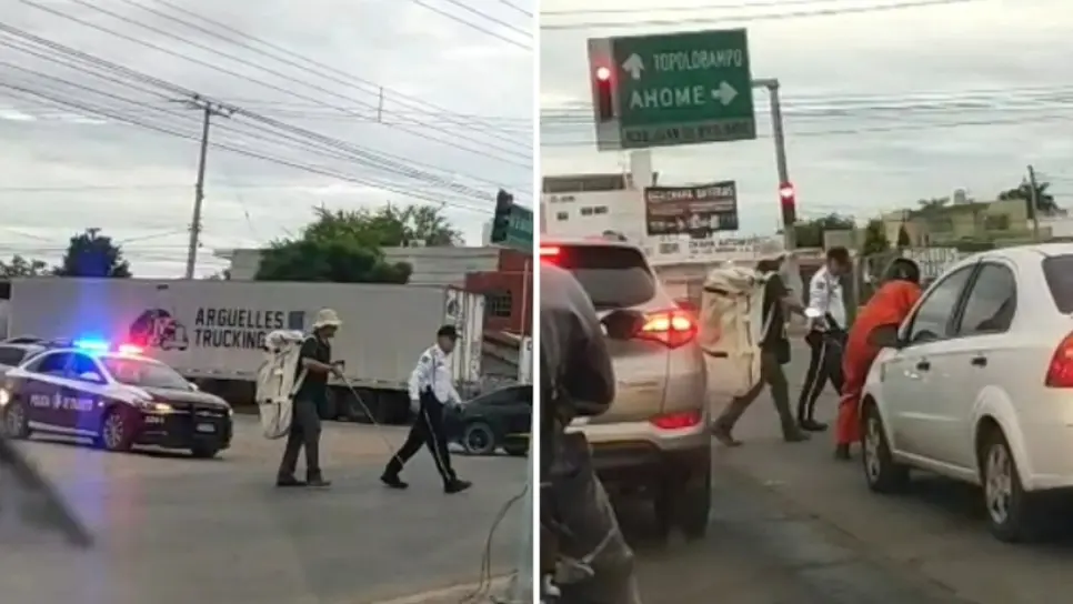 Tránsito detiene su patrulla para ayudar a persona con discapacidad visual en Los Mochis