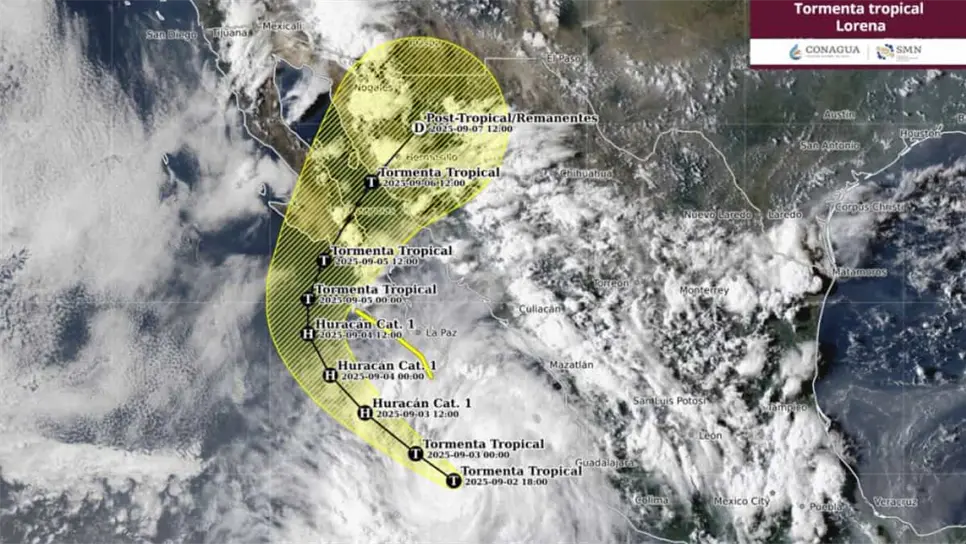 Hasta el momento, la trayectoria prevista para Lorena indica que se dirigiría a Sonora. (FOTO: Conagua).