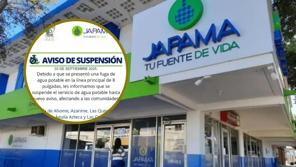 JAPAMA suspende servicio de agua en Villa de Ahome y 5 comunidades más por fuga en línea principal JAPAMA suspende servicio de agua en Villa de Ahome y 5 comunidades más por fuga en línea principal