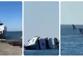 Yate se hunde a pocos minutos de ser botado al mar | VIDEO