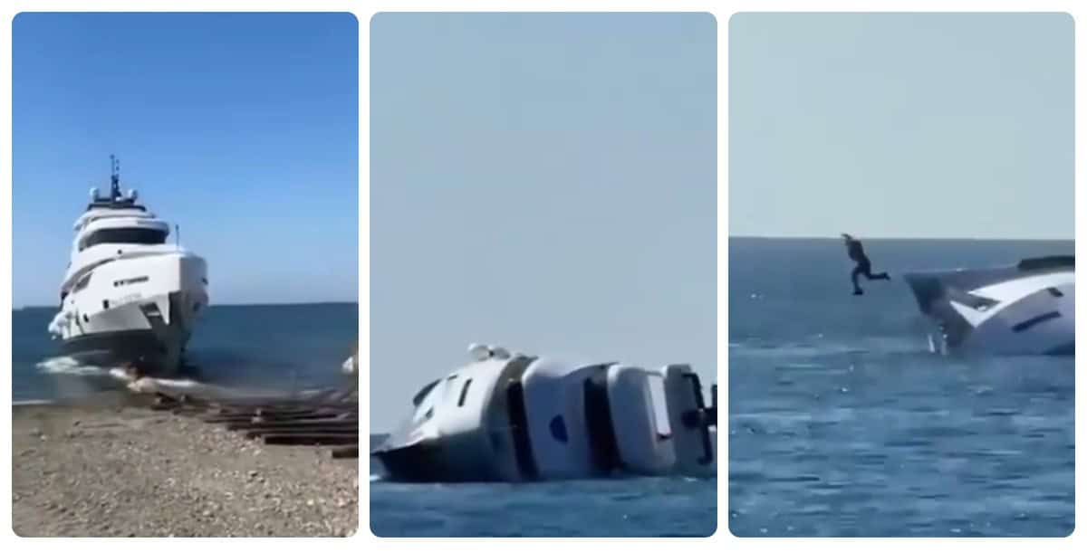 Yate se hunde a pocos minutos de ser botado al mar | VIDEO