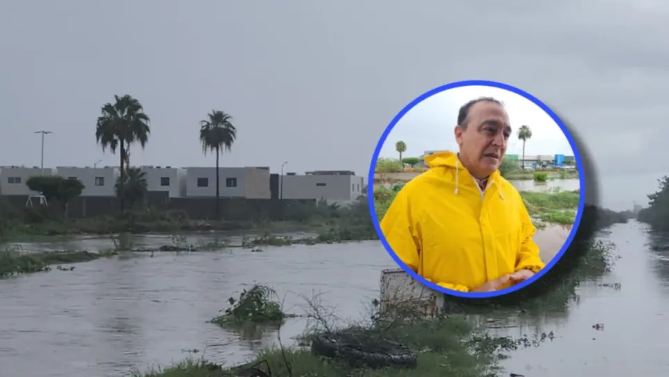 Dren Juárez, a punto de desbordarse tras lluvias en Los Mochis; alcalde supervisa inundaciones