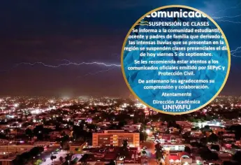 UNIVAFU campus Los Mochis suspende clases este viernes por intensas lluvias