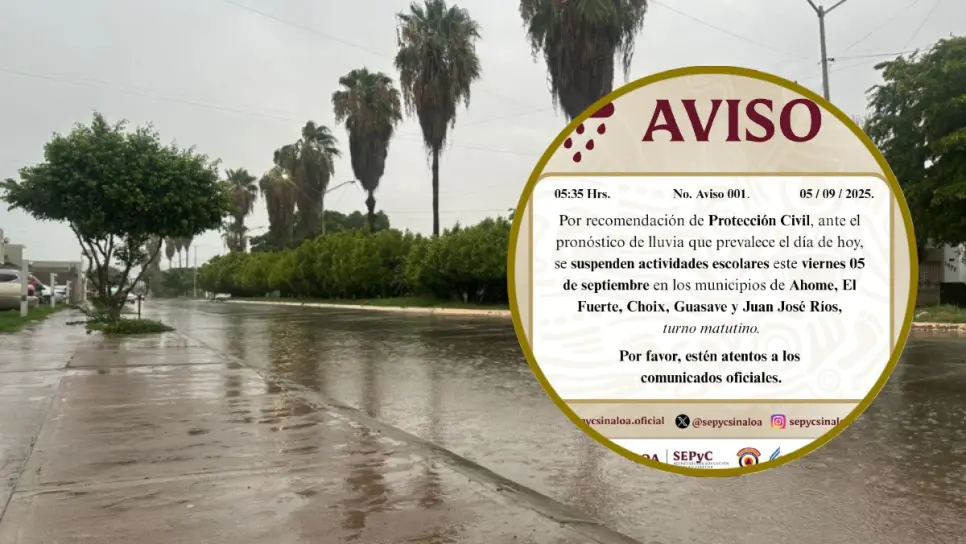 Suspenden clases en cinco municipios del norte de Sinaloa por pronóstico de lluvias Suspenden clases en cinco municipios del norte de Sinaloa por pronóstico de lluvias