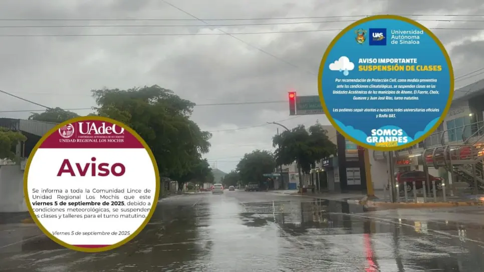UAS y UAdeO suspenden clases al norte de Sinaloa por lluvias de los remanentes de "Lorena" UAS y UAdeO suspenden clases al norte de Sinaloa por lluvias de los remanentes de "Lorena"