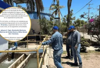 ¡Atención El Carrizo! Habrá baja presión y cortes de agua por turbiedad en planta potabilizadora