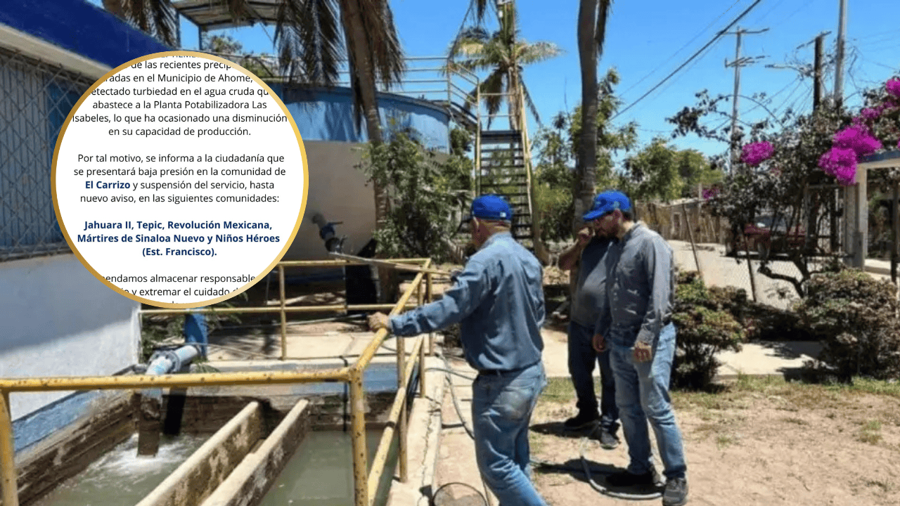¡Atención El Carrizo! Habrá baja presión y cortes de agua por turbiedad en planta potabilizadora ¡Atención El Carrizo! Habrá baja presión y cortes de agua por turbiedad en planta potabilizadora