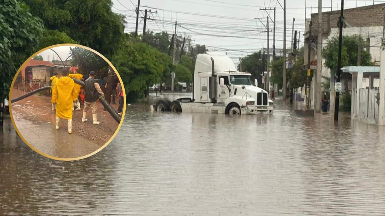 Desfogue en Las Mañanitas mantiene inundación de calles en la Rosendo G. Castro en Los Mochis