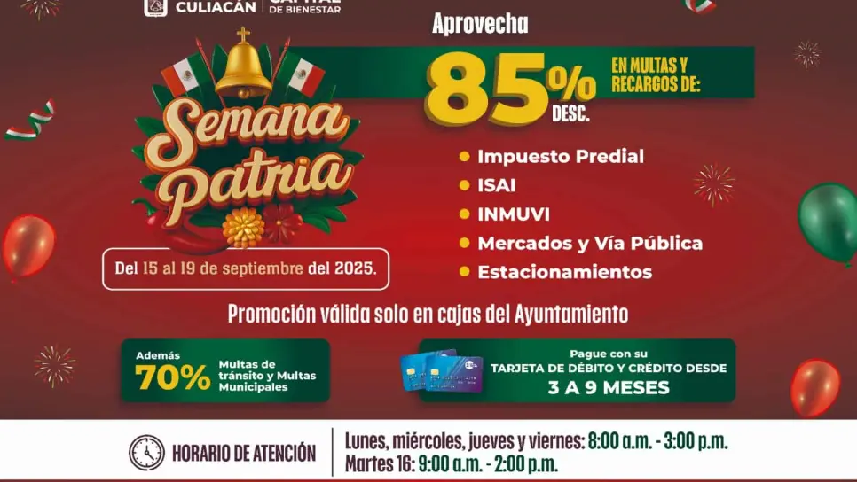 Ayuntamiento de Culiacán ofrece hasta un 85 % de descuento en multas y recargos Ayuntamiento de Culiacán ofrece hasta un 85 % de descuento en multas y recargos