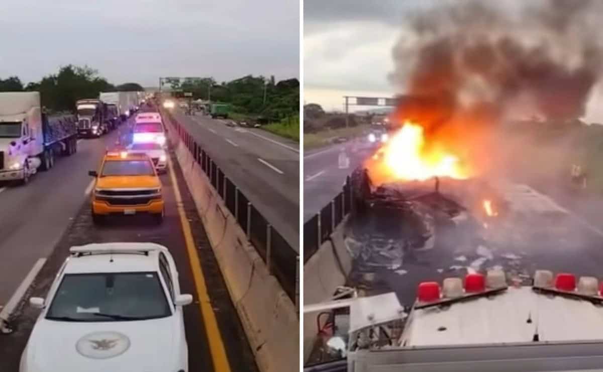 Cierran la Mazatlán-Culiacán por incendio de tráiler en La Cruz, Elota Cierran la Mazatlán-Culiacán por incendio de tráiler en La Cruz, Elota