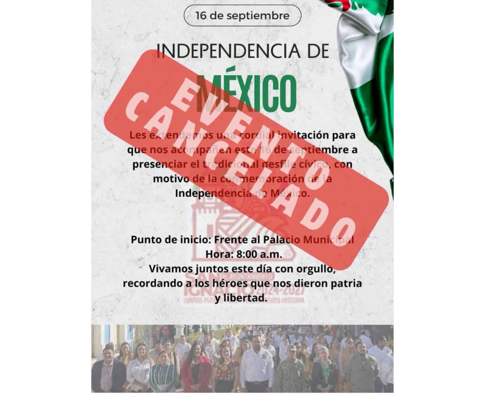 Por seguridad, en San Ignacio cancelan el Grito y desfile del 16 de septiembre Por seguridad, en San Ignacio cancelan el Grito y desfile del 16 de septiembre