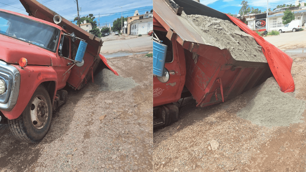 Socavón se traga camión en Los Mochis