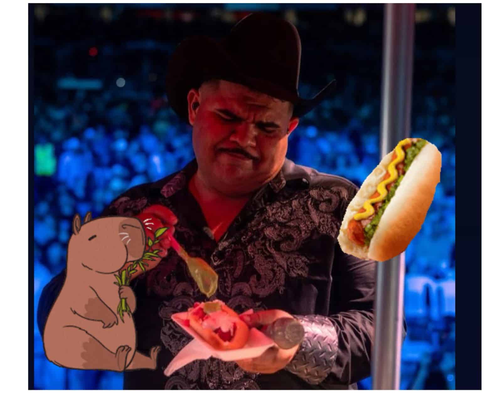 Le gana el hambre a Chuy Lizárraga; sube carreta de hot dogs al escenario |VIDEO