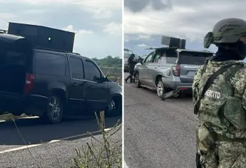 Aseguran dos camionetas “monstruo” con blindaje artesanal en la sindicatura de Culiacancito, Culiacán