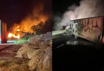 Tráiler choca con un puente en la México 15 a la altura de El Carrizo y se incendia