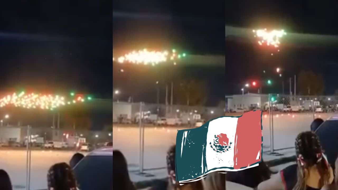 Momento exacto que fracasa espectáculo con drones en festejos patrios | VIDEO