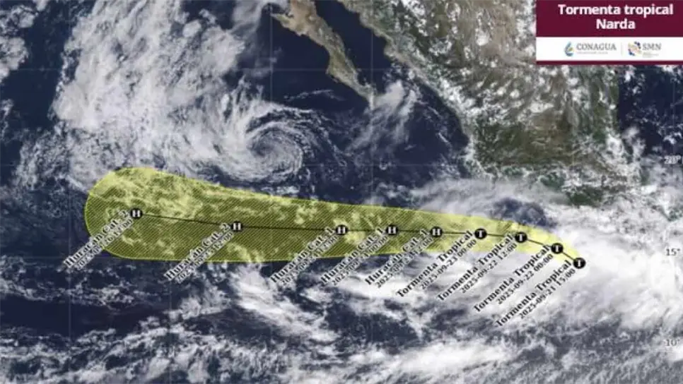Pronóstico de trayectoria de Narda. (FOTO: Conagua).