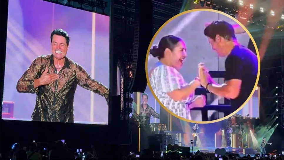 La fan subió al escenario muy emocionada y abrazó a su ídolo boricua. FOTO: Luz Noticias.