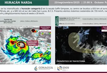 Huracán Narda se intensifica a categoría 2 en el Pacífico Mexicano