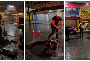 Ni la lluvia para al Potro: influencer se vuelve viral por bachear calles en Nuevo León