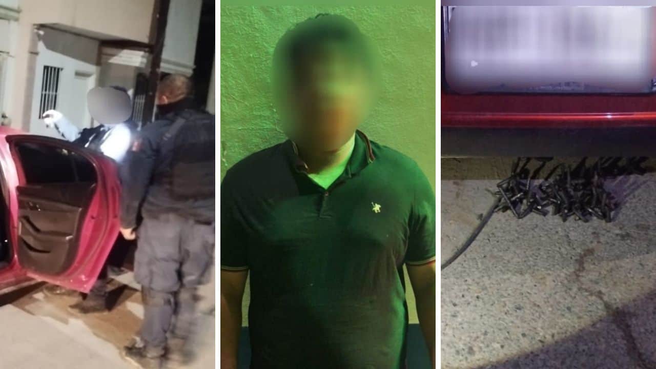 Un hombre es detenido por arrojar ponchallantas en la vía pública; además, viajaba en un vehículo robado