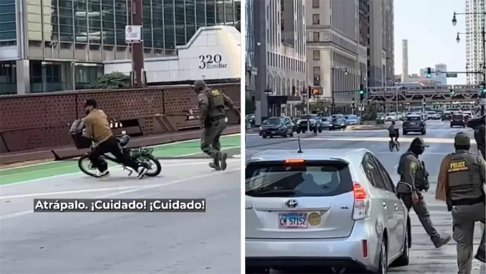 El trabajador continuó su marcha mientras que era observado por unos frustrados agentes del ICE que no lograron detener a la persona, a pesar de que eran más de 10 elementos