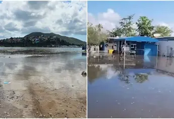 Inusual marea alta sorprende a Topolobampo y deja a la preparatoria CETMAR bajo el agua