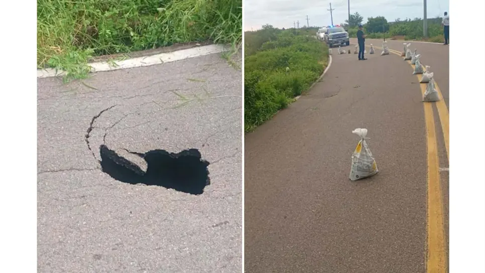 ¡Precaución! Lluvias del fin de semana abren socavón sobre la carretera Agua Verde–Caimanero, en El Rosario