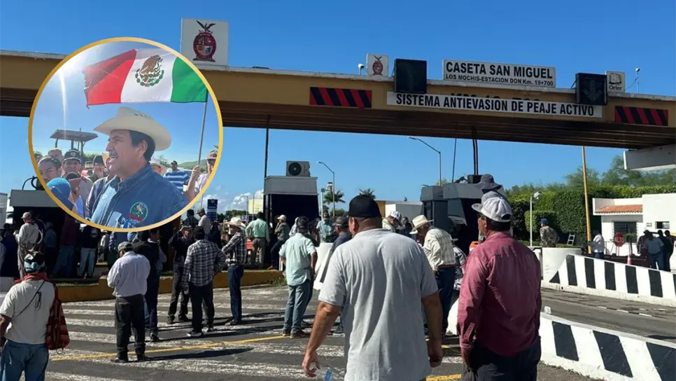 Los productores bloqueando la caseta de San Miguel.
