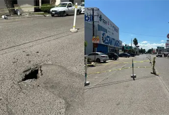 Se abre otro socavón en Los Mochis, ahora en Santos Degollado y Cárdenas