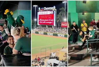¡Dijo que sí! Fan de Cañeros le propone matrimonio a su novia en plena inauguración de la Liga Mexicana del Pacífico