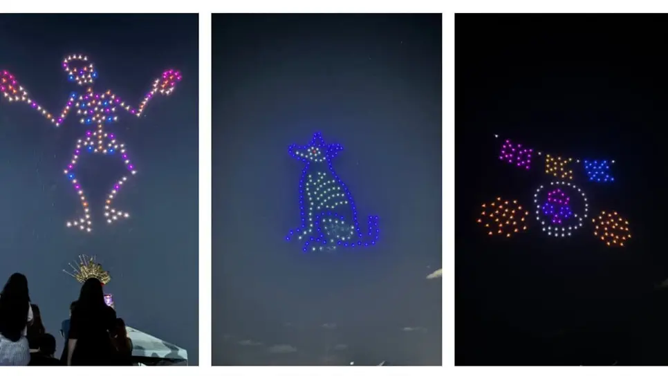 El cielo mazatleco se iluminó con el espectáculo de drones. (FOTO: Mayhan Barraza).