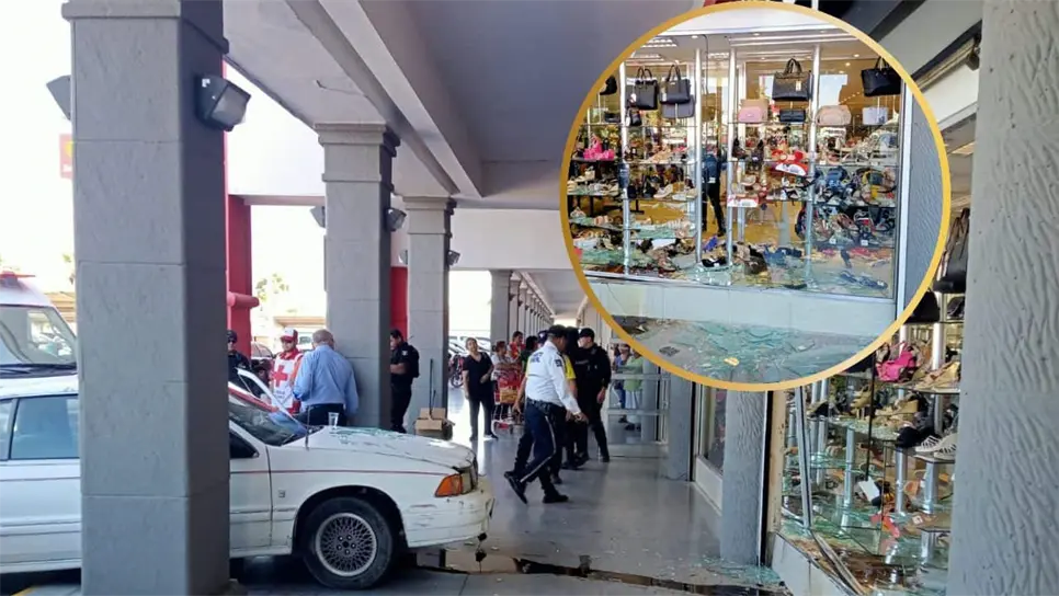 Abuelito confunde pedal y se mete con todo y carro a zapatería en Los Mochis