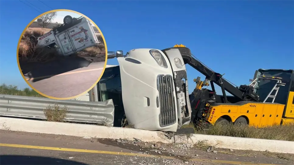 Tractocamión y camión repartidor de pan se vuelcan en distintos puntos de la México 15 en Ahome
