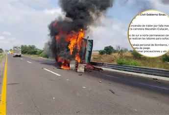 Se incendia tráiler en la carretera Mazatlán–Culiacán; cierran carriles