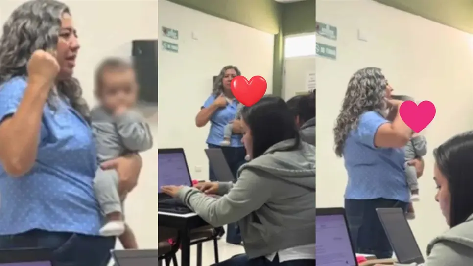 FOTO: La maestra sinaloense carga a la bebé en brazos.