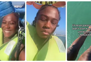 Mujer extranjera se viraliza luego de subirse por primera vez al parachute en Mazatlán