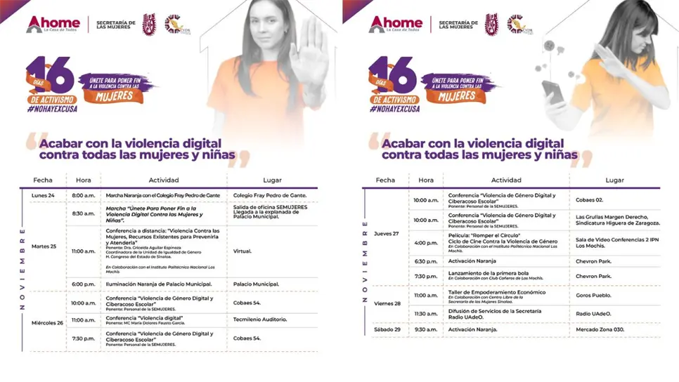 La cartelera completa, con fechas, horarios y sedes, está disponible en las redes sociales de Alcaldía de Ahome y la Secretaría de las Mujeres