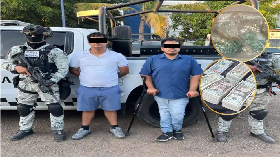 Detienen a dos sujetos con 50 mil dolares en efectivo y 200 pastillas de fentanilo en el Tres Ríos, Culiacán