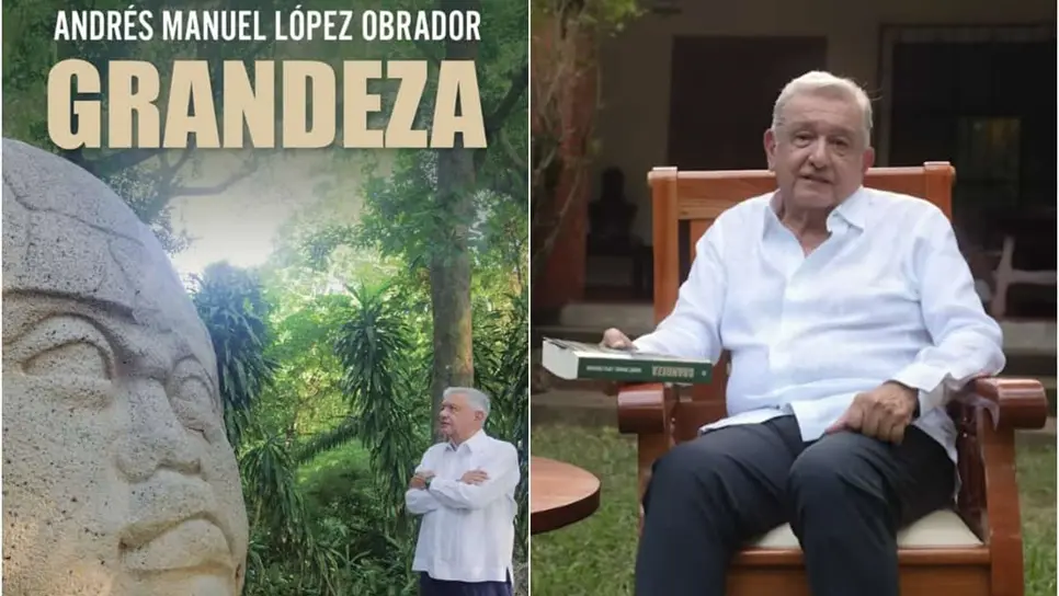FOTO: Andrés Manuel López Obrador presentó Grandeza, el libro número 21 de su trayectoria, el cual aborda la reivindicación de las culturas prehispánicas