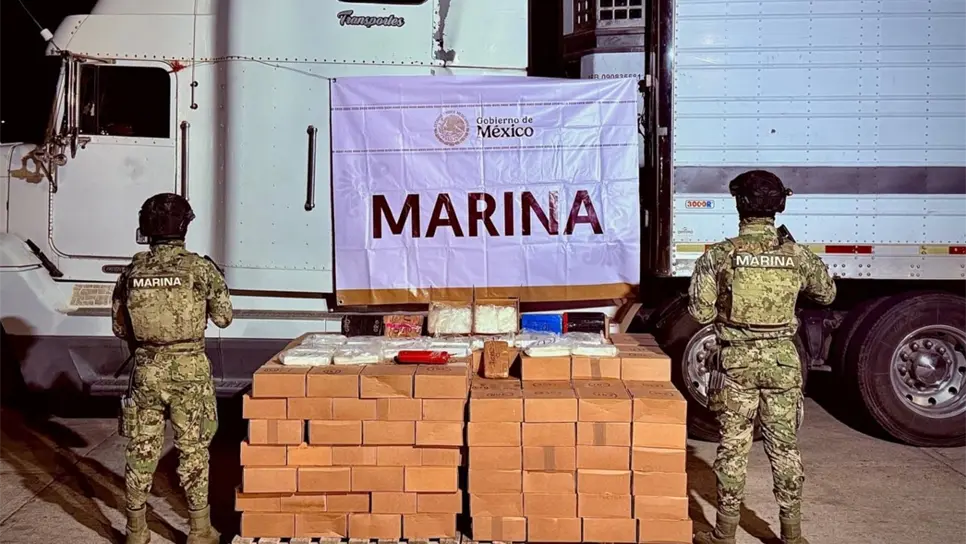 Aseguran 605 kilos de metanfetaminas en tráiler con doble fondo en Mazatlán