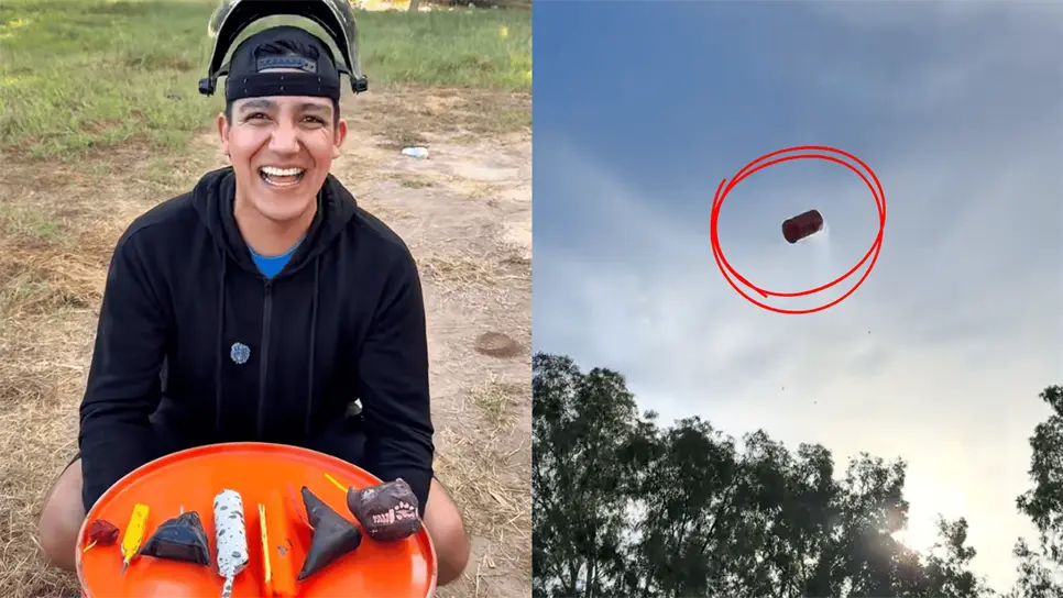 FOTO: En un video compartido a través de sus redes sociales, Jorge y Paco, nombres de Los Carnalillos de Algo Bien, hicieron una dinámica para observar qué tan peligrosos podrían ser los cohetes que se consiguen de manera muy fácil en esta temporada decembrina.